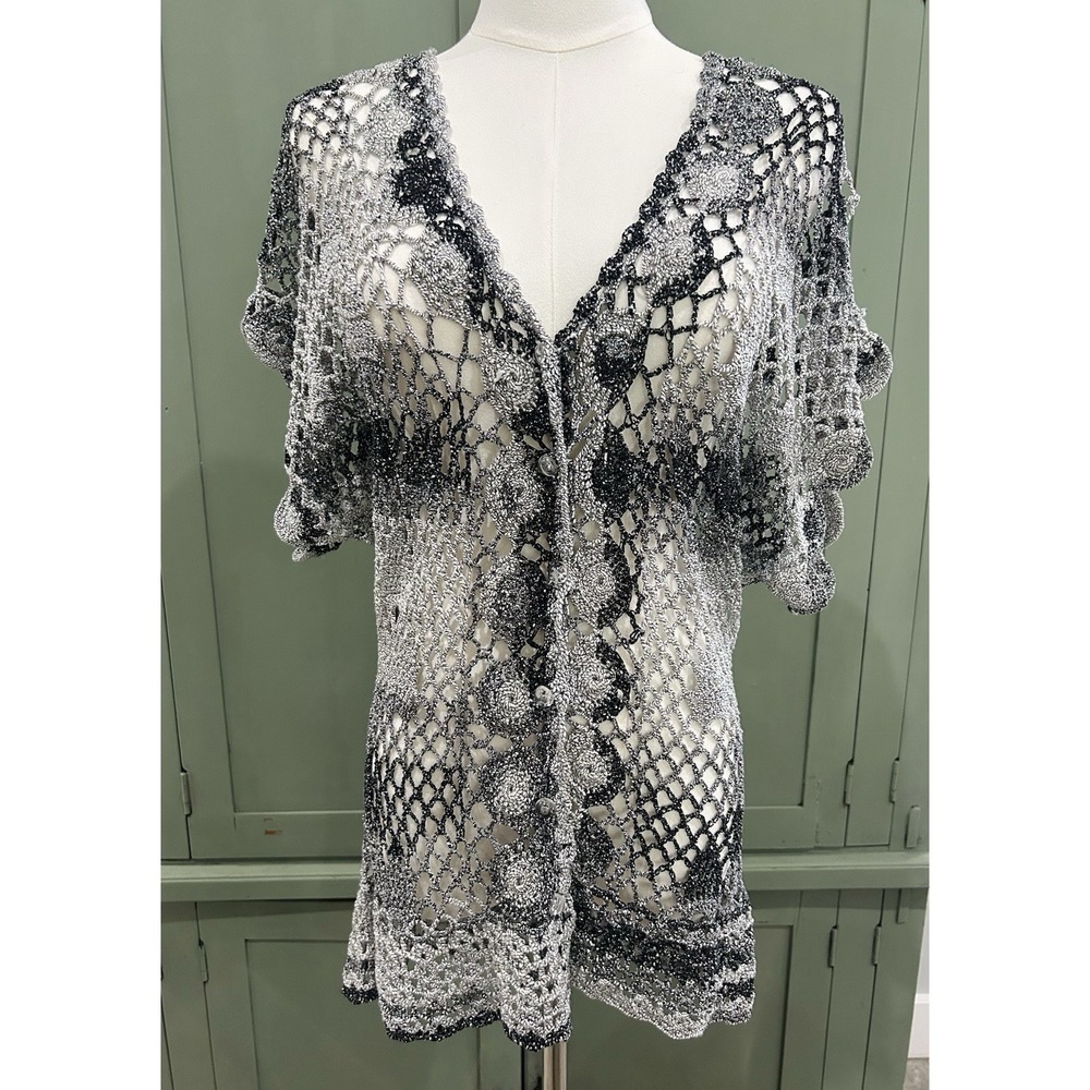 Gaby‎ & Eden Crochet Overlay Top Cardigan Y2K Fairy Grunge Goth Indie Whimsigoth